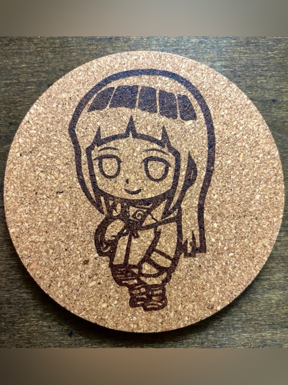 Naruto Hinata Chibi Style Laser Engraved Cork Coaster